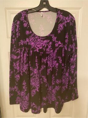 Purple Floral Scoop Neck Tunic Top for Women